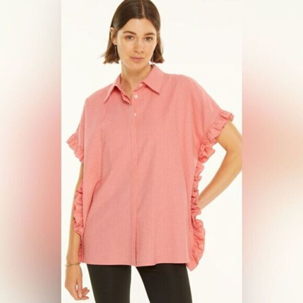 NWT Harshman Women’s Darcy Rose Pink Seersucker Ruffle Blouse Top Oversized- - Picture 6 of 14